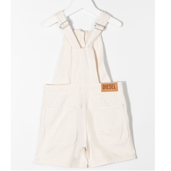 DIESEL Patch Logo Zip Dungaree Overall Shorts in Off-White kids 4 Toddler - Picture 7 of 9